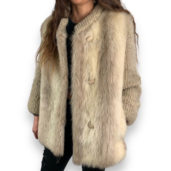 ❌SOLD❌1950's faux fur with knitted wool sleeve coat by DUBROWSKY & PERLBINDER - Picture 14 of 14